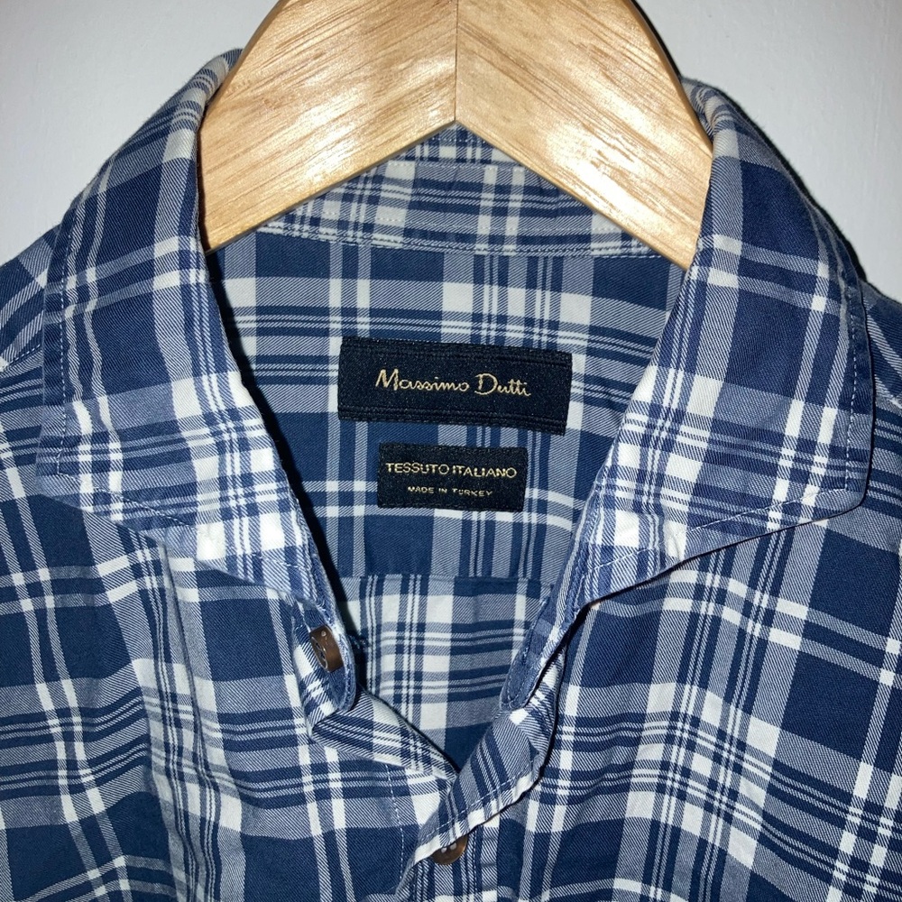Massimo Dutti Blue Plaid Casual Button Down Shirt